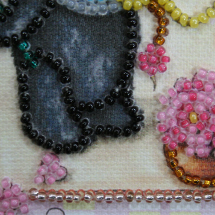 DIY Bead embroidery postcard kit "Teddy bear and dragonfly"