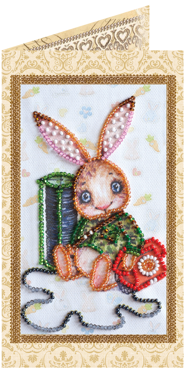 DIY Bead embroidery postcard kit "Teddy hare - 1"