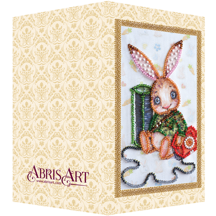 DIY Bead embroidery postcard kit "Teddy hare - 1"