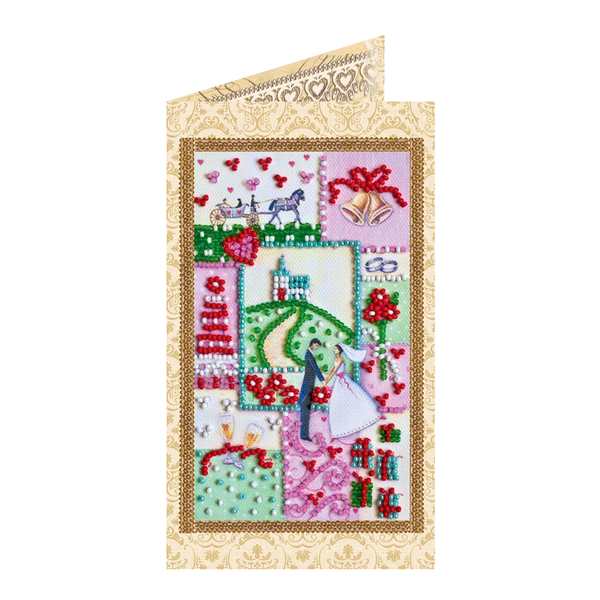 DIY Bead embroidery postcard kit "Happy Wedding – 6"