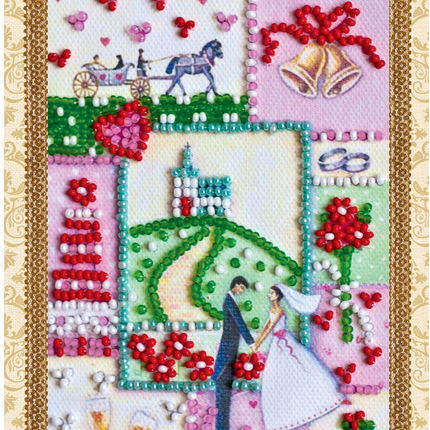 DIY Bead embroidery postcard kit "Happy Wedding – 6"