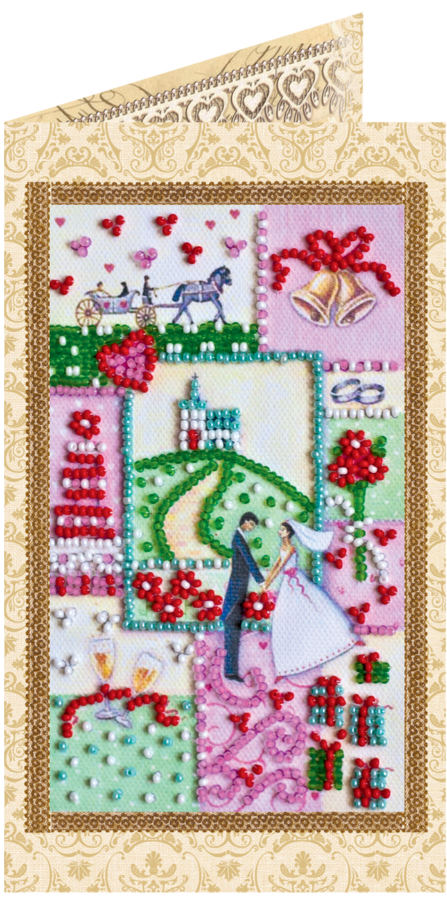 DIY Bead embroidery postcard kit "Happy Wedding – 6"