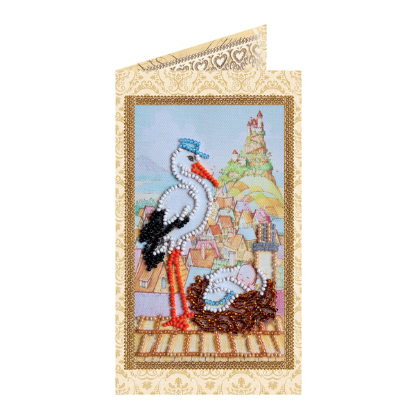 DIY Bead embroidery postcard kit "Stork gift"