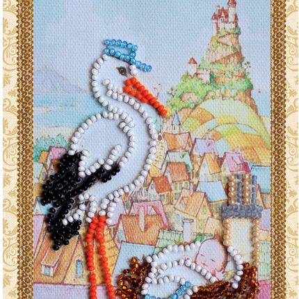 DIY Bead embroidery postcard kit "Stork gift"