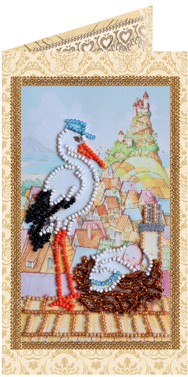 DIY Bead embroidery postcard kit "Stork gift"