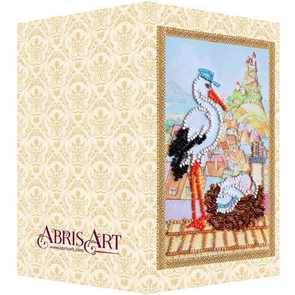 DIY Bead embroidery postcard kit "Stork gift"
