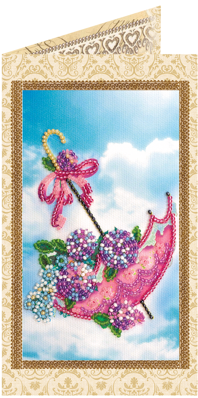 DIY Bead embroidery postcard kit "Flowers are in the umbrella"
