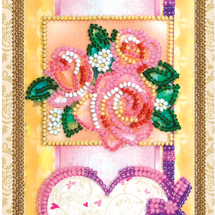 DIY Bead embroidery postcard kit "With love-4"