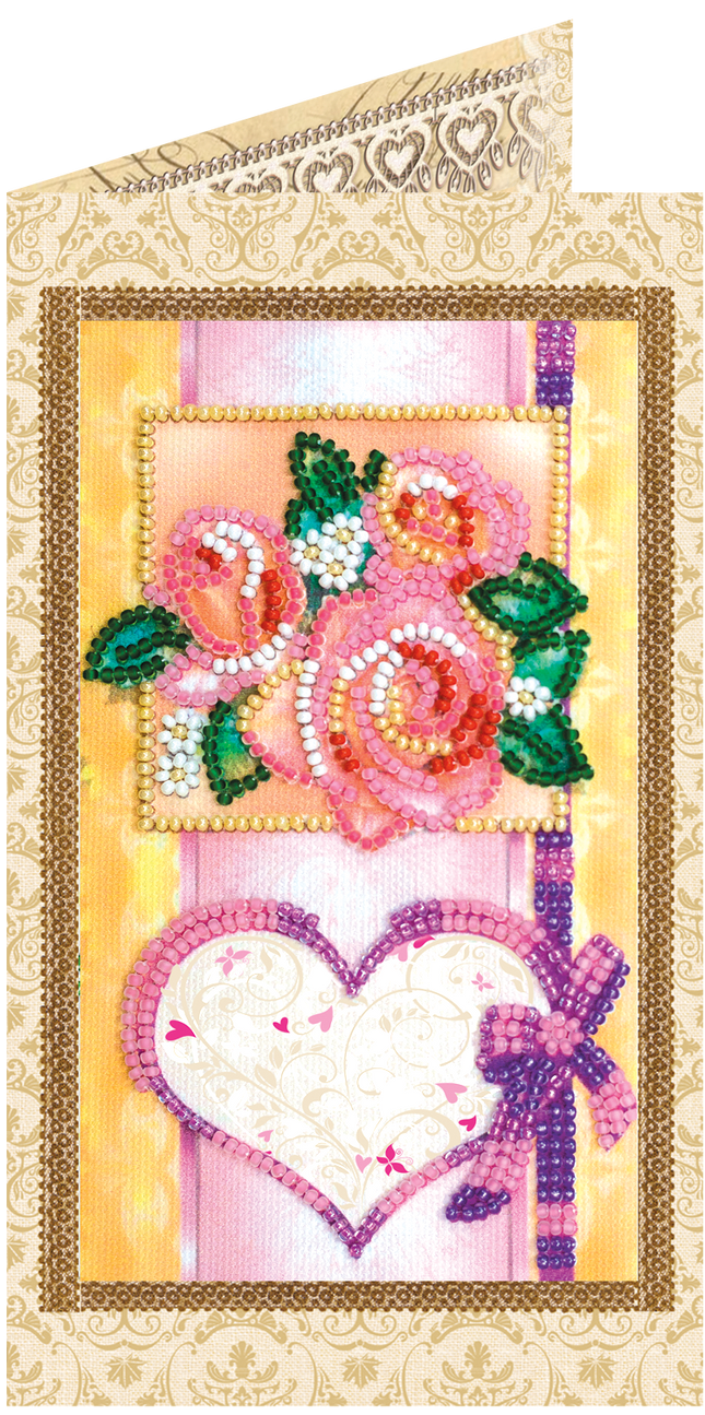 DIY Bead embroidery postcard kit "With love-4"