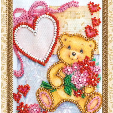 DIY Bead embroidery postcard kit "Teddy bear"