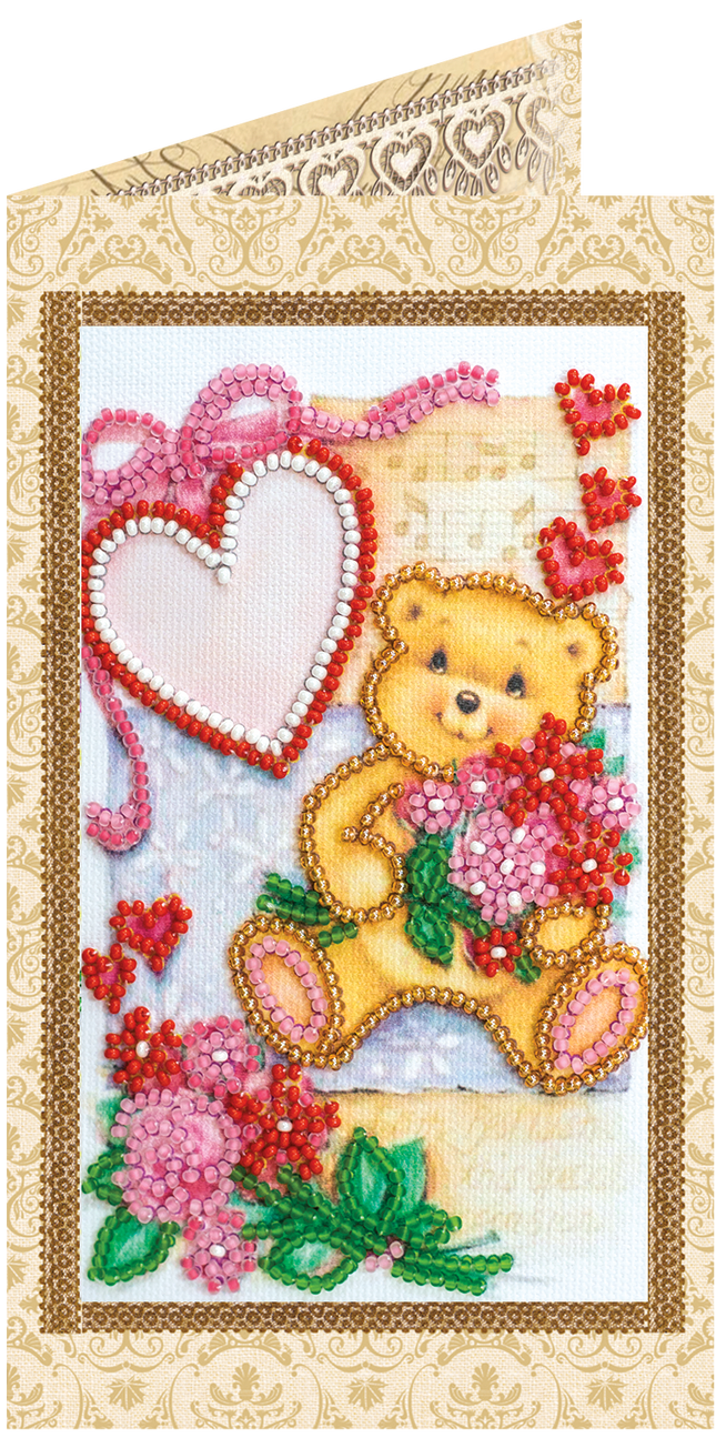 DIY Bead embroidery postcard kit "Teddy bear"