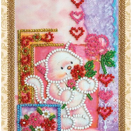 DIY Bead embroidery postcard kit "Pussycat"