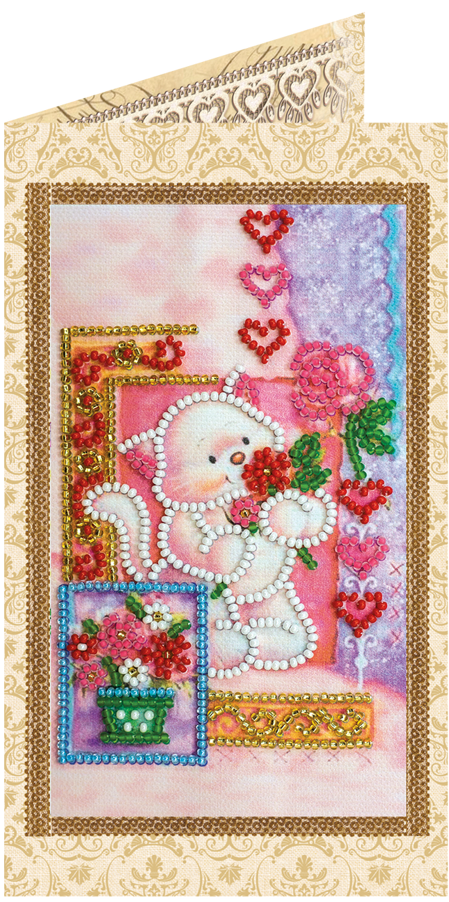 DIY Bead embroidery postcard kit "Pussycat"