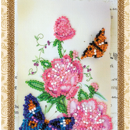 DIY Bead embroidery postcard kit "Flowers and butterfly"