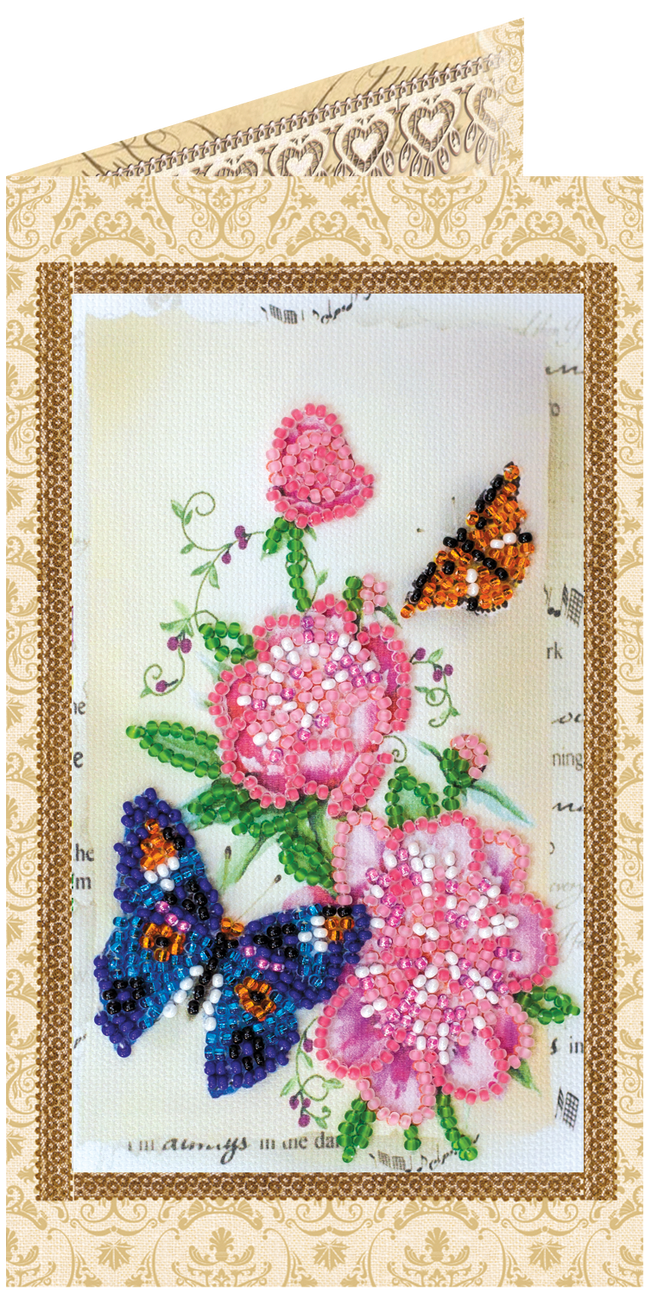 DIY Bead embroidery postcard kit "Flowers and butterfly"