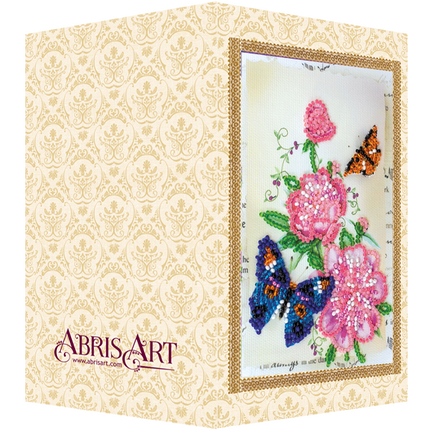 DIY Bead embroidery postcard kit "Flowers and butterfly"