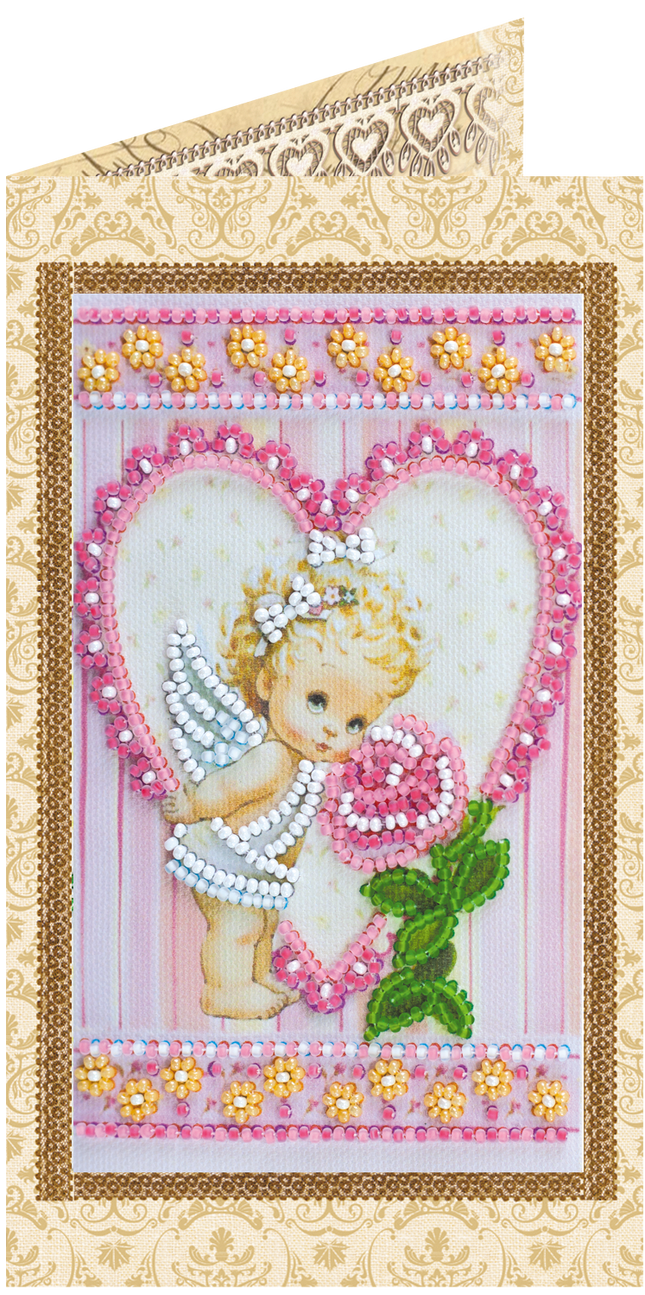 DIY Bead embroidery postcard kit "Angel and Rose"