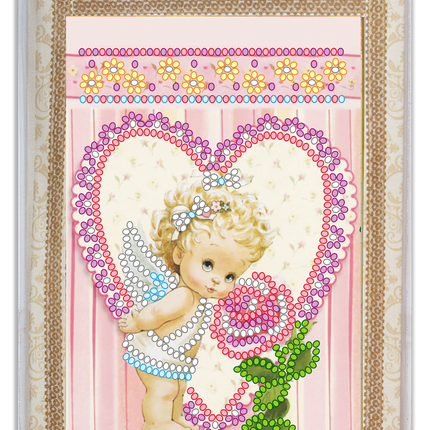 DIY Bead embroidery postcard kit "Angel and Rose"