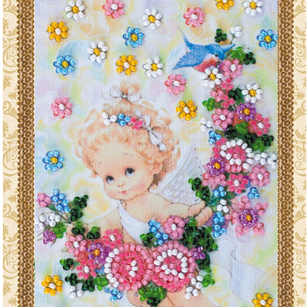 DIY Bead embroidery postcard kit "Present angel"