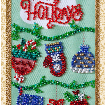 DIY Bead embroidery postcard kit "Happy New Year"