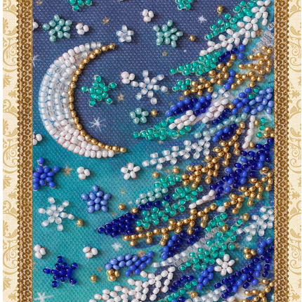 DIY Bead embroidery postcard kit "Snowy night"