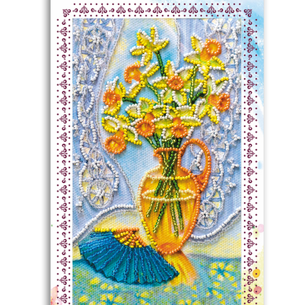 DIY Bead embroidery postcard kit "Still Life with a Fan"