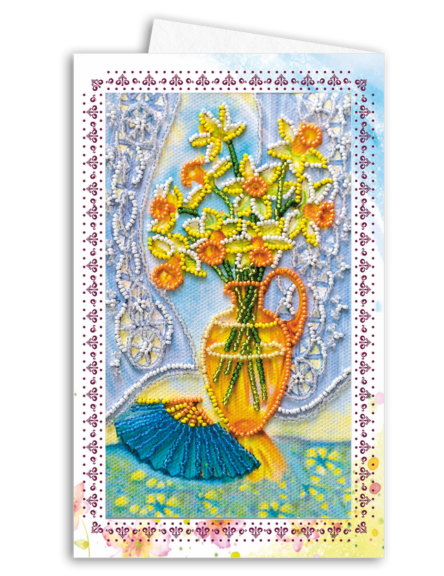 DIY Bead embroidery postcard kit "Still Life with a Fan"
