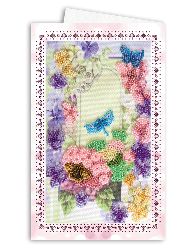 DIY Bead embroidery postcard kit "Dragonfly and Butterfly"