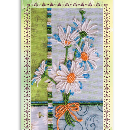 DIY Bead embroidery postcard kit "Chamomile"