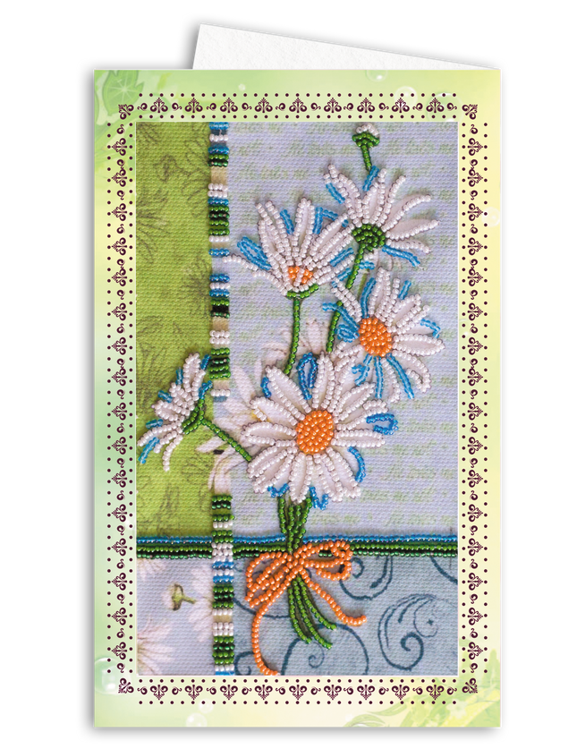 DIY Bead embroidery postcard kit "Chamomile"