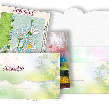 DIY Bead embroidery postcard kit "Chamomile"