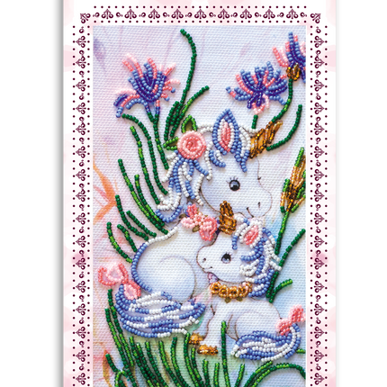 DIY Bead embroidery postcard kit "Unicorns"