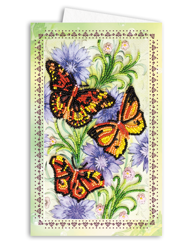 DIY Bead embroidery postcard kit "Three moths"