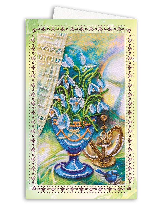 DIY Bead embroidery postcard kit "Snowdrops"