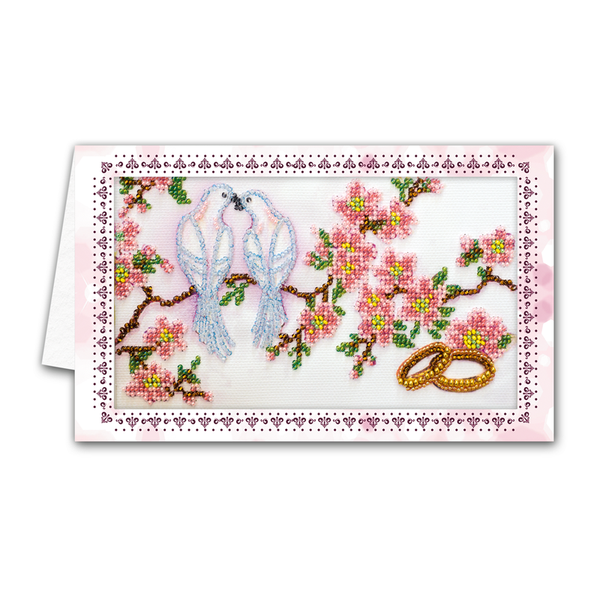 DIY Bead embroidery postcard kit "Wedding birds"