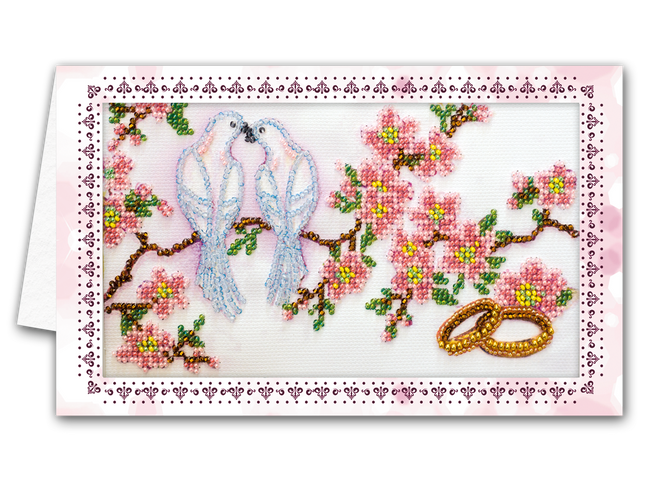 DIY Bead embroidery postcard kit "Wedding birds"