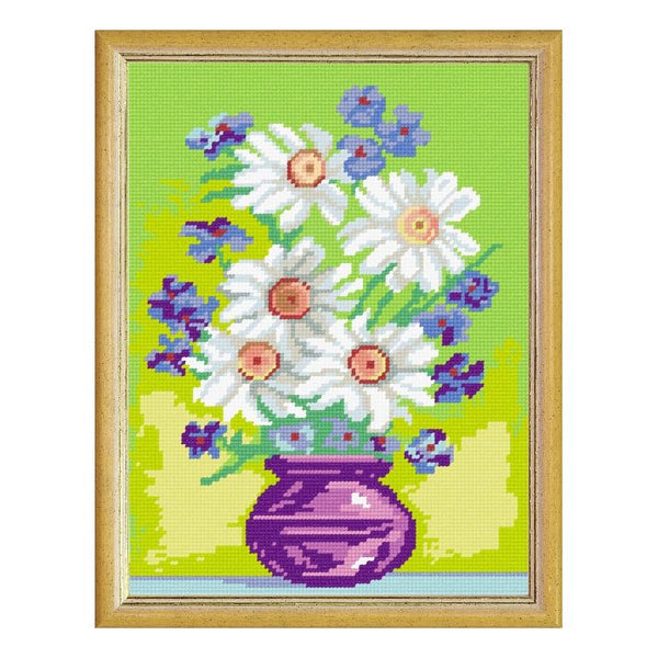 Needlepoint Canvas "Chamomiles in a vase" 9.5x12.6" / 24x32 cm