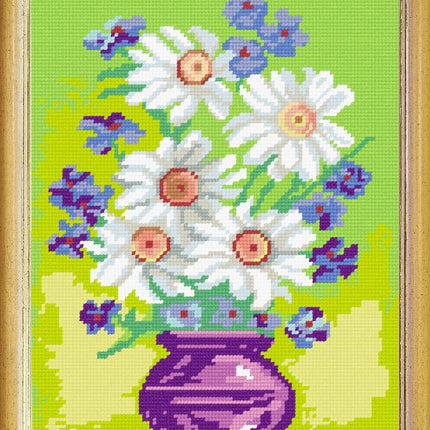 Needlepoint Canvas "Chamomiles in a vase" 9.5x12.6" / 24x32 cm