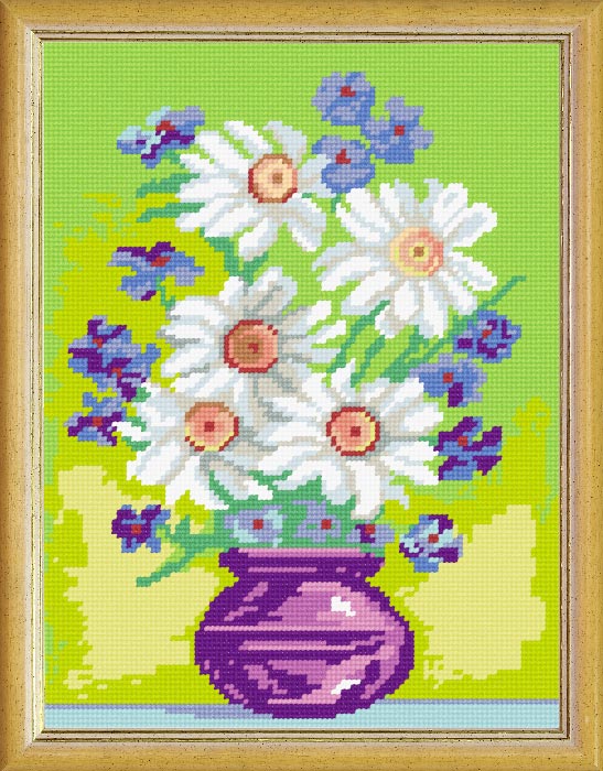Needlepoint Canvas "Chamomiles in a vase" 9.5x12.6" / 24x32 cm