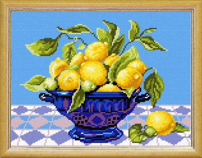 Needlepoint Canvas "Lemons in a vase" 9.5x12.6" / 24x32 cm