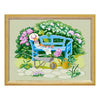 Needlepoint Canvas "Wheelbarrow in the backyard" 9.5x12.6" / 24x32 cm