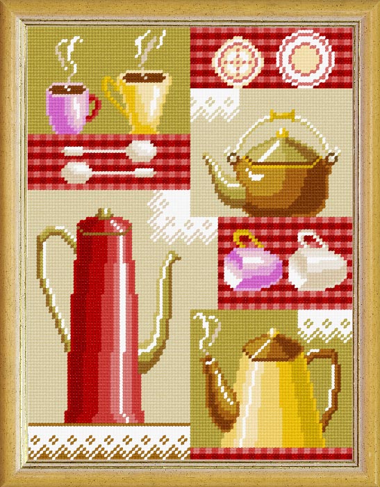 Needlepoint Canvas "Tea invitation" 9.5x12.6" / 24x32 cm