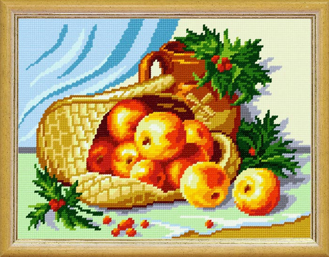 Needlepoint Canvas "Basket with apples" 9.5x12.6" / 24x32 cm