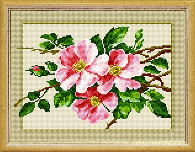 Needlepoint Canvas "Dog-rose" 9.5x12.6" / 24x32 cm