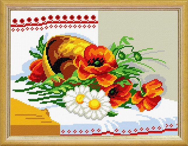 Needlepoint Canvas "Poppies" 9.5x12.6" / 24x32 cm