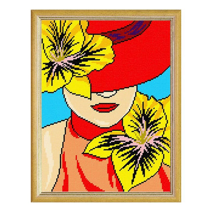 Needlepoint Canvas "The lady in the hat" 9.5x12.6" / 24x32 cm