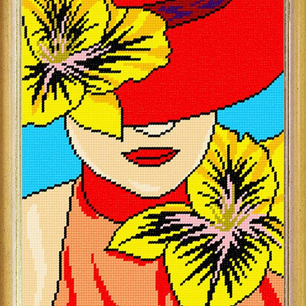 Needlepoint Canvas "The lady in the hat" 9.5x12.6" / 24x32 cm