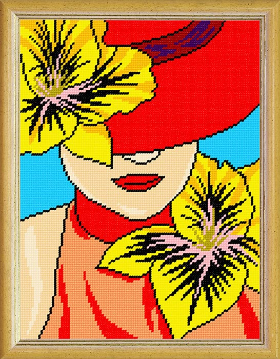 Needlepoint Canvas "The lady in the hat" 9.5x12.6" / 24x32 cm