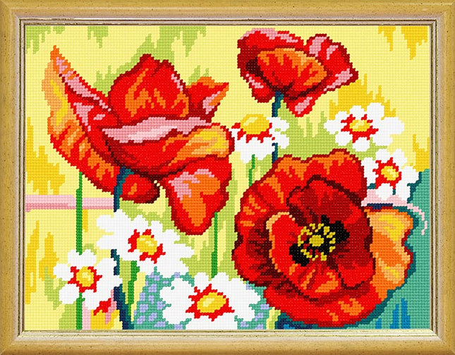 Needlepoint Canvas "Still life with flowers" 9.5x12.6" / 24x32 cm