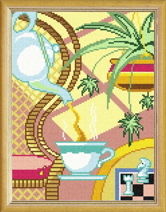 Needlepoint Canvas "5 o'clock tea" 9.5x12.6" / 24x32 cm